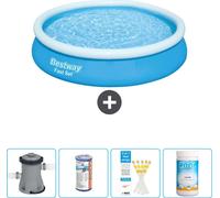 Piscina inflable redonda Bestway Fast Set – 366 x 76 cm – Azul – Incluye bomba, filtro, tiras de prueba y cloro