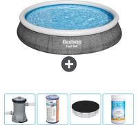 Piscina inflable redonda Bestway Fast-Set, con diseño de ratán, 396 x 84 cm, incluye bomba, filtro, cubierta y cloro