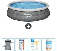 Piscina inflable redonda Bestway Fast-Set, con diseño de ratán, 457 x 84 cm, incluye bomba, filtro, tiras de prueba y cloro