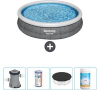 Piscina inflable redonda Bestway Fast Set – Diseño de ratán – 366 x 76 cm – Incluye bomba, filtro, cubierta y cloro