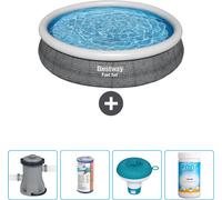 Piscina inflable redonda Bestway Fast-Set, diseño de ratán, 366 x 76 cm, incluye bomba, filtro, flotador para cloro y cloro