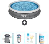 Piscina inflable redonda Bestway Fast-Set, diseño de ratán, 366 x 76 cm, incluye bomba, filtro, tiras de prueba y cloro