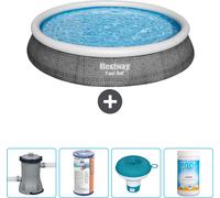 Piscina inflable redonda Bestway Fast-Set, diseño de ratán, 396 x 84 cm, incluye bomba, filtro, flotador para cloro y cloro