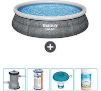 Piscina inflable redonda Bestway Fast-Set, diseño de ratán, 457 x 84 cm, incluye bomba, filtro, flotador para cloro y cloro