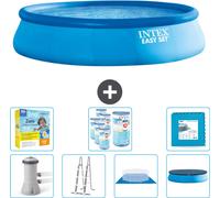 Piscina inflable redonda Easy Set de Intex – 457 x 107 cm – Azul – Incluye bomba, escalera, lona para el suelo, cubierta y kit de mantenimiento con filtro y baldosas para el fondo