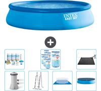 Piscina inflable redonda Easy Set de Intex – 457 x 107 cm – Azul – Incluye bomba, escalera, lona para el suelo, cubierta y kit de mantenimiento con filtro y panel solar