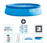 Piscina inflable redonda Easy Set de Intex – 457 x 107 cm – Azul – Incluye bomba, escalera, lona para el suelo, cubierta y kit de mantenimiento con filtro y baldosas para el fondo