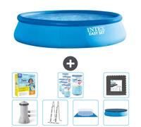 Piscina inflable redonda Easy Set de Intex – 457 x 107 cm – Azul – Incluye bomba, escalera, lona para el suelo, cubierta y kit de mantenimiento con filtro y baldosas para el fondo