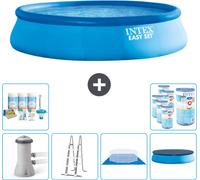 Piscina inflable redonda Easy Set de Intex – 457 x 107 cm – Azul – Incluye bomba, escalera, lona para el suelo, cubierta y kit de mantenimiento con filtro