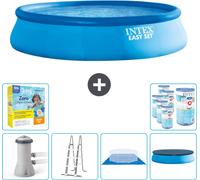 Piscina inflable redonda Easy Set de Intex – 457 x 107 cm – Azul – Incluye bomba, escalera, lona para el suelo, cubierta y kit de mantenimiento con filtro