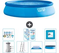 Piscina inflable redonda Easy Set de Intex – 457 x 107 cm – Azul – Incluye bomba, escalera, lona para el suelo, cubierta y kit de mantenimiento con filtro y baldosas para el fondo