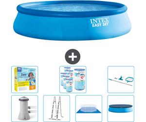 Piscina inflable redonda Easy Set de Intex – 457 x 107 cm – Azul – Incluye bomba, escalera, lona para el suelo, cubierta y kit de mantenimiento con filtro y kit de limpieza