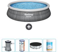 Piscina inflable redonda Fast-Set de Bestway – Diseño de ratán – 457 x 84 cm – Incluye bomba, filtro, cubierta y cloro
