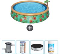 Piscina inflable redonda Fast Set de Bestway – Diseño Paradise – 457 x 84 cm – Incluye bomba, filtro, cubierta y cloro