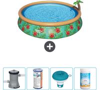 Piscina inflable redonda Fast Set de Bestway – Diseño Paradise – 457 x 84 cm – Incluye bomba, filtro, flotador para cloro y cloro