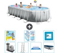 Piscina Intex Oval Prism Frame – 610 x 305 x 122 cm – Gris – Incluye bomba, escalera, liner, cubierta y kit de mantenimiento. También incluye filtro y placas para el fondo