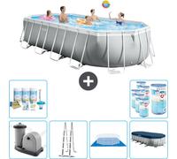 Piscina Intex Oval Prism Frame – 610 x 305 x 122 cm – Gris – Incluye bomba, escalera, liner, cubierta y kit de mantenimiento - Filtro