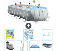Piscina Intex Oval Prism Frame – 610 x 305 x 122 cm – Gris – Incluye bomba, escalera, liner, cubierta y kit de mantenimiento. También incluye filtro y kit de limpieza