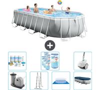 Piscina Intex Oval Prism Frame – 610 x 305 x 122 cm – Gris – Incluye bomba, escalera, liner, cubierta y kit de mantenimiento: filtro y aspirador