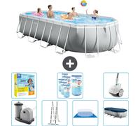 Piscina Intex Oval Prism Frame – 610 x 305 x 122 cm – Gris – Incluye bomba, escalera, liner, cubierta y kit de mantenimiento: filtro y aspirador