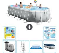 Piscina Intex Oval Prism Frame – 610 x 305 x 122 cm – Gris – Incluye bomba, escalera, liner, cubierta y kit de mantenimiento - Filtro