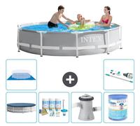 Piscina Intex Prismática - 305 x 76 cm - Gris - Con cubierta - Kit de mantenimiento - Bomba para piscina - Filtro - Cubierta para el fondo - Aspirador