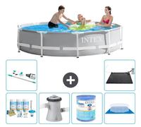 Piscina Intex Prismática - 305 x 76 cm - Gris - Incluye kit de mantenimiento: bomba para piscina, filtro, cubierta para el fondo, aspiradora y panel solar
