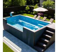 Piscina modular con contenedor - Piscina prefabricada de lujo de 20 pies con ventana panorámica de vidrio | Piscina de acero de grado industrial con bomba de filtro integrada | Hub de ocio para todas