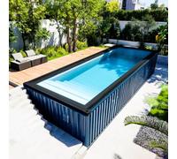 Piscina modular con ventana de visualización - Piscina contenedor de envío de 20 pies | Característica de cascada prefabricada sobre el suelo y LED | Estructura de acero duradera de grado marino para