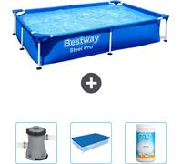Piscina rectangular de acero Bestway Pro – 221 x 150 x 43 cm – Azul – Incluye bomba, cubierta y cloro