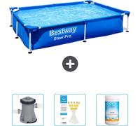 Piscina rectangular de acero Bestway Pro – 221 x 150 x 43 cm – Azul – Incluye: bomba, tiras de prueba y cloro