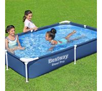 Piscina rectangular de acero Bestway Pro – 221 x 150 x 43 cm – Azul – Incluye: cubierta, kit de mantenimiento, bomba y liner (lámina para el fondo)