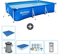Piscina rectangular de acero Bestway Pro – 300 x 201 x 66 cm – Azul – Incluye bomba, cubierta, kit de mantenimiento, filtro y liner para el fondo