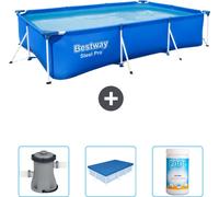 Piscina rectangular de acero Bestway Pro – 300 x 201 x 66 cm – Azul – Incluye bomba, cubierta y cloro