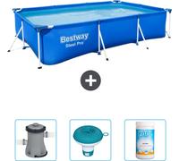 Piscina rectangular de acero Bestway Pro – 300 x 201 x 66 cm – Azul – Incluye bomba, dosificador de cloro y cloro