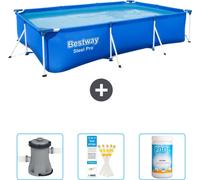 Piscina rectangular de acero Bestway Pro – 300 x 201 x 66 cm – Azul – Incluye: bomba, tiras de prueba y cloro