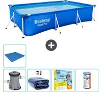 Piscina rectangular de acero Bestway Pro – 300 x 201 x 66 cm – Azul – Incluye bomba, toldo solar, kit de mantenimiento, filtro y liner para el fondo