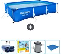 Piscina rectangular de acero Bestway Pro – 300 x 201 x 66 cm – Azul – Incluye: toldo para protección solar, kit de mantenimiento, bomba y liner para el fondo