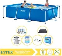 Piscina rectangular de estructura Intex - Piscina hinchable - 300x200x75 cm - Incluye kit de mantenimiento, bomba para piscina, filtro, aspiradora, panel solar y placas para piscina