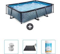 Piscina rectangular de piedra - 300 x 200 x 65 cm - Con bomba - Alfombra solar - Cloro - Ahora a un precio especialmente ventajoso