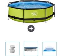 Piscina redonda con estructura Lime - 300 x 76 cm - Incluye bomba - Cubierta protectora - Suelo enrollable - ¡Ahora a un precio especialmente ventajoso!