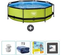Piscina redonda con estructura Lime - 300 x 76 cm - Incluye toldo solar para sombra - Incluye kit de mantenimiento - Azulejos cerámicos - Ahora a un precio especialmente ventajoso