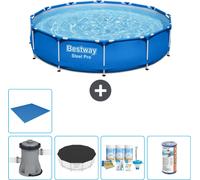 Piscina redonda de acero Bestway Pro – 366 x 76 cm – Azul – Incluye bomba, cubierta, kit de mantenimiento, filtro y liner para el fondo