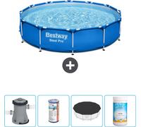 Piscina redonda de acero Bestway Pro – 366 x 76 cm – Azul – Incluye bomba, filtro, cubierta y cloro