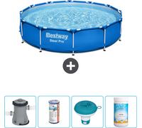 Piscina redonda de acero Bestway Pro – 366 x 76 cm – Azul – Incluye bomba, filtro, flotador para cloro y cloro