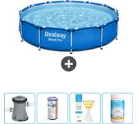 Piscina redonda de acero Bestway Pro – 366 x 76 cm – Azul – Incluye bomba, filtro, tiras de prueba y cloro