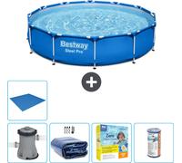 Piscina redonda de acero Bestway Pro – 366 x 76 cm – Azul – Incluye bomba, toldo para piscina, kit de mantenimiento, filtro y liner para el fondo