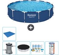 Piscina redonda de acero Bestway Pro – 396 x 84 cm – Azul – Incluye bomba, cubierta, kit de mantenimiento, filtro y liner para el fondo
