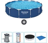 Piscina redonda de acero Bestway Pro – 396 x 84 cm – Azul – Incluye bomba, filtro, cubierta y liner para el fondo
