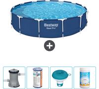 Piscina redonda de acero Bestway Pro – 396 x 84 cm – Azul – Incluye bomba, filtro, flotador para cloro y cloro